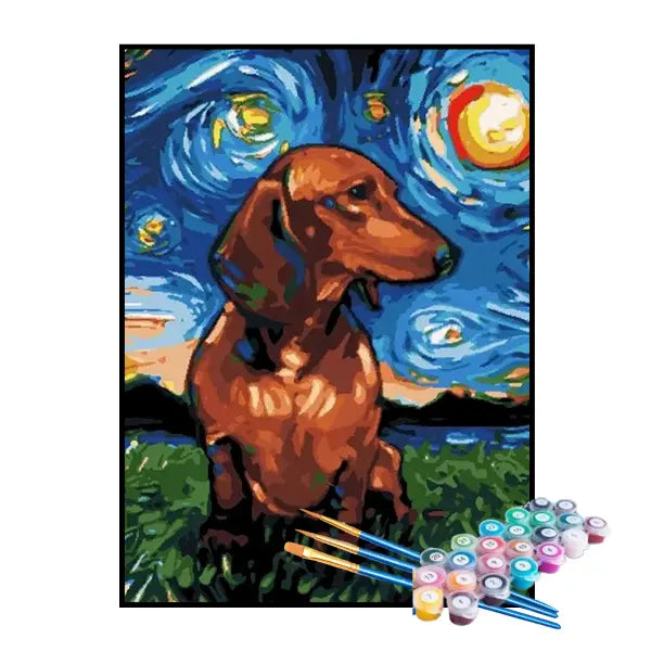 Kit de Pintura Numerada - Cachorro na Noite Estrelada 1