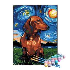 Kit de Pintura Numerada - Cachorro na Noite Estrelada