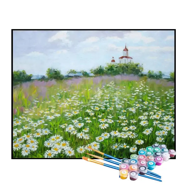 Kit de Pintura Numerada - Campo de Margaridas Perto do Moinho