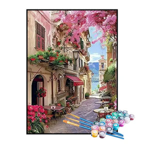 Kit de Pintura Numerada - Bairro Florido da Cidade Litorânea