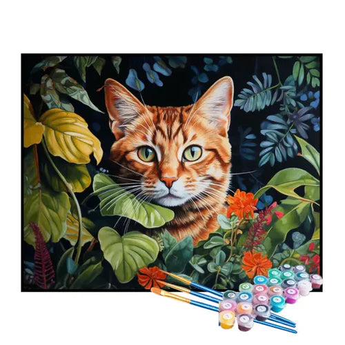 Kit de Pintura Numerada - Gatinho Escondido nas Plantas