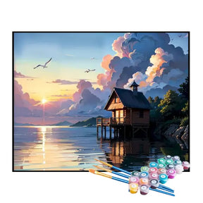 Kit de Pintura Numerada - Pequena Cabana à Beira-Mar