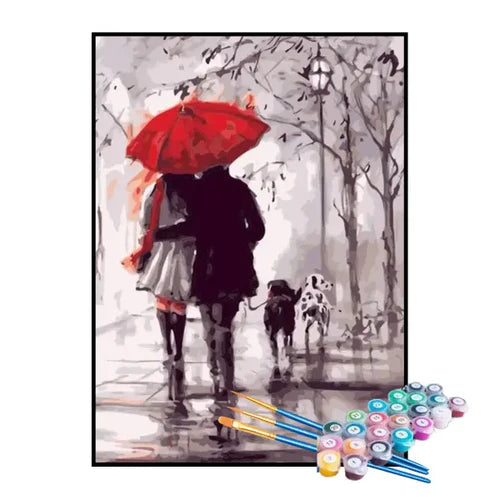 Kit de Pintura Numerada - Casal Caminhando com Seus Cãezinhos