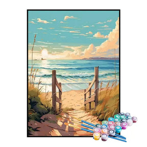 Kit de Pintura Numerada - Caminho de Madeira na Areia da Praia