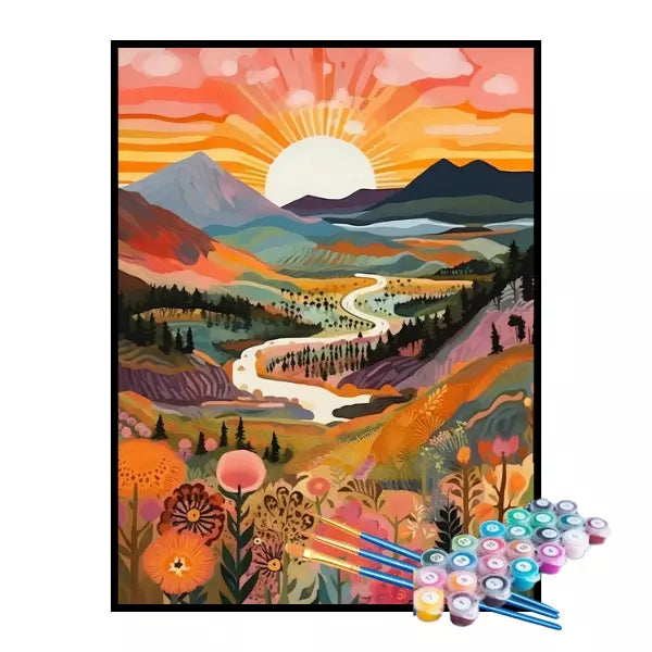 Kit de Pintura Numerada - Amanhecer Dourado no Vale