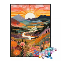 Kit de Pintura Numerada - Amanhecer Dourado no Vale