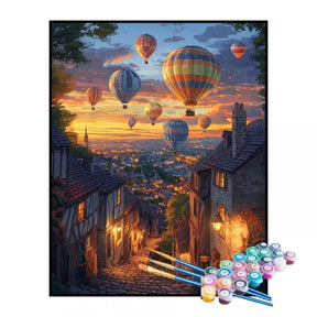 Kit de Pintura Numerada - Vila dos Balões ao Pôr do Sol (KIT PROMOCIONAL)