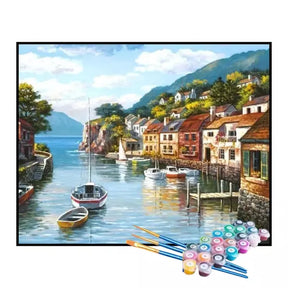 Kit de Pintura Numerada - Vila Colorida à Beira do Mar (KIT PROMOCIONAL)