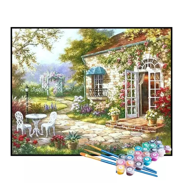 Kit de Pintura Numerada - Casa de Campo no Jardim Florido (KIT PROMOCIONAL)