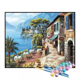 Kit de Pintura Numerada - Café à Beira do Mar Azul (KIT PROMOCIONAL)