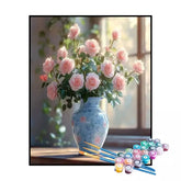 Kit de Pintura Numerada - Vaso de Rosas ao Amanhecer (KIT PROMOCIONAL)
