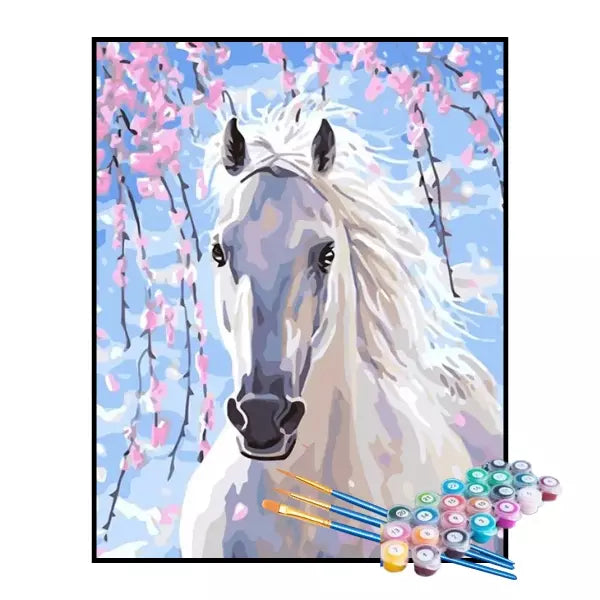 Kit de Pintura Numerada - Cavalo Branco na Primavera (KIT PROMOCIONAL)