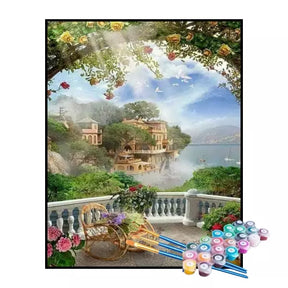 Kit de Pintura Numerada - Varanda dos Sonhos à Beira-Mar (KIT PROMOCIONAL)