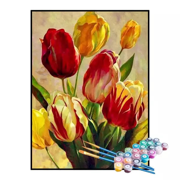 Kit de Pintura Numerada - Buquê de Tulipas Coloridas (KIT PROMOCIONAL)