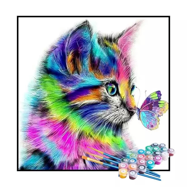 Kit de Pintura Numerada - Gatinho Arco-Íris e Borboleta (KIT PROMOCIONAL)