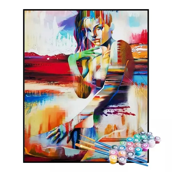Kit de Pintura Numerada - Mulher em Cores Vibrantes (KIT PROMOCIONAL)