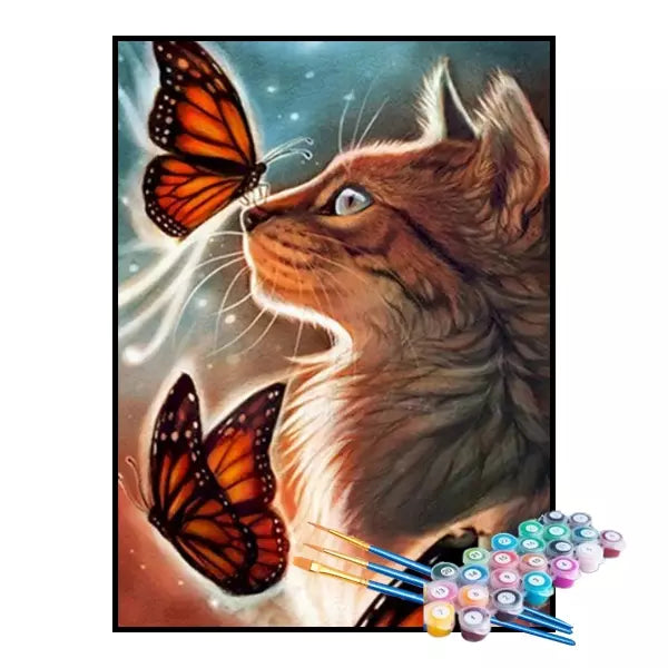 Kit de Pintura Numerada - Gato e Borboletas Místicas (KIT PROMOCIONAL)