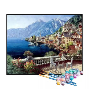 Kit de Pintura Numerada - Terraço à Beira do Lago (KIT PROMOCIONAL)