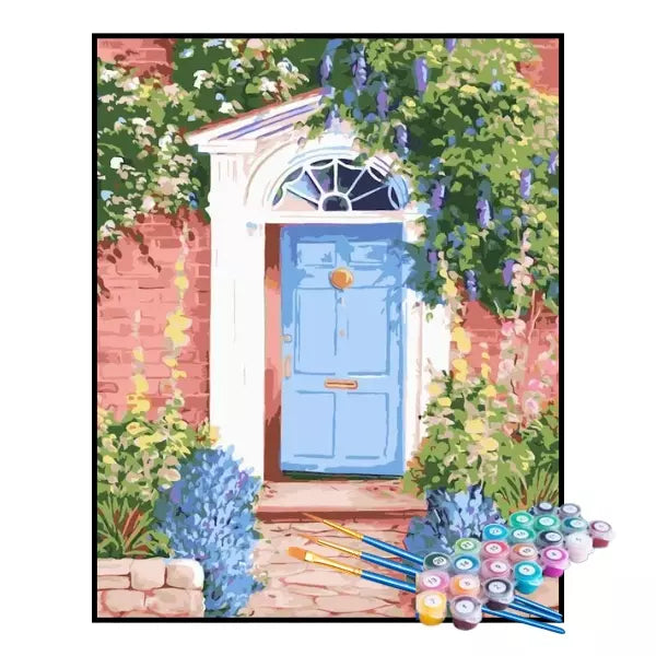Kit de Pintura Numerada - Porta Azul em Flor (KIT PROMOCIONAL)