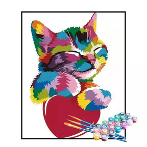 Kit de Pintura Numerada - Gatinho do Coração Colorido (KIT PROMOCIONAL)