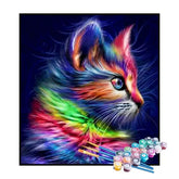 Kit de Pintura Numerada - Gato Arco-Íris no Azul (KIT PROMOCIONAL)