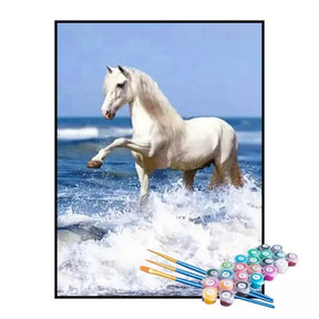 Kit de Pintura Numerada - Cavalo Branco nas Ondas (KIT PROMOCIONAL)