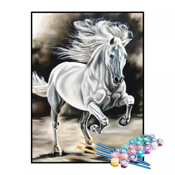 Kit de Pintura Numerada - Cavalo Branco em Corrida (KIT PROMOCIONAL)