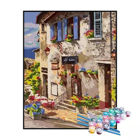 Kit de Pintura Numerada - Bistrô na Vila Mediterrânea (KIT PROMOCIONAL)