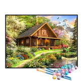 Kit de Pintura Numerada - Cabana nas Montanhas Floridas (KIT PROMOCIONAL)