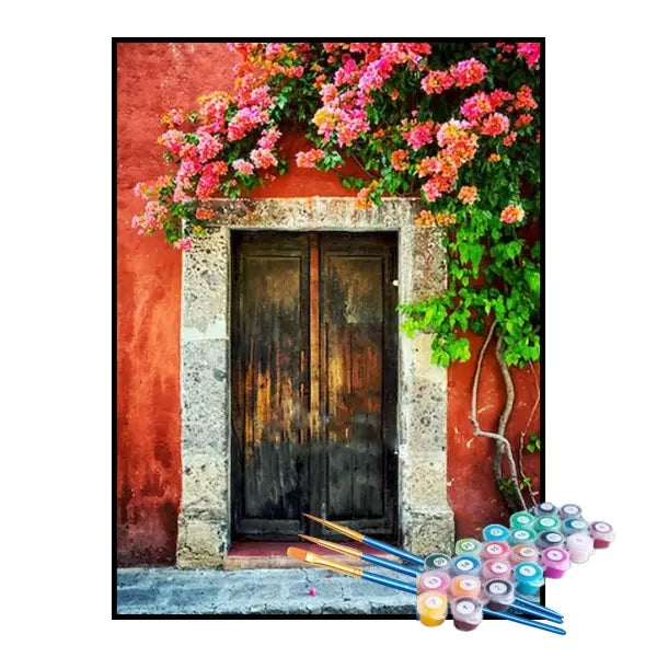 Kit de Pintura Numerada - Porta Rústica Florida (KIT PROMOCIONAL)