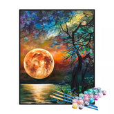 Kit de Pintura Numerada - Lua Dourada no Lago (KIT PROMOCIONAL)