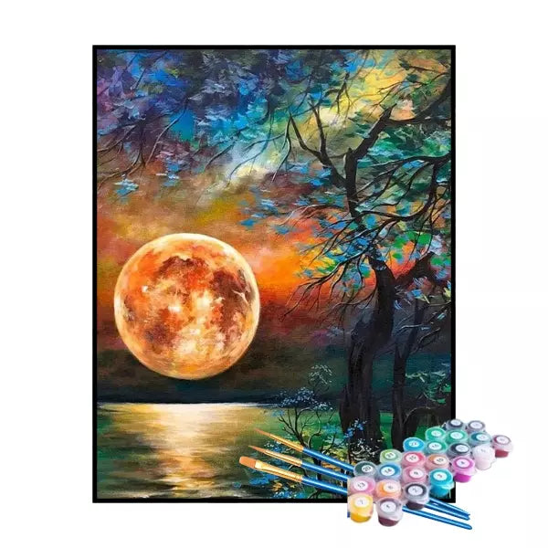 Kit de Pintura Numerada - Lua Dourada no Lago (KIT PROMOCIONAL)