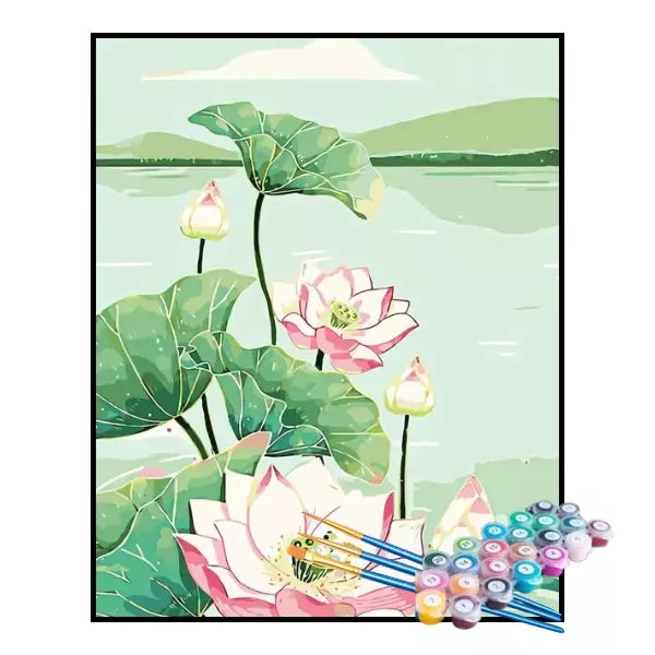 Kit de Pintura Numerada - Lago das Flores de Lótus (KIT PROMOCIONAL)