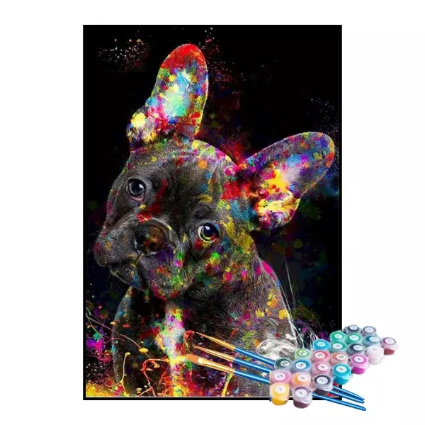 Kit de Pintura Numerada - Bulldog em Cores Neon (KIT PROMOCIONAL)