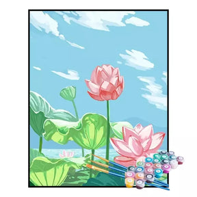 Kit de Pintura Numerada - Lótus ao Céu Azul (KIT PROMOCIONAL)