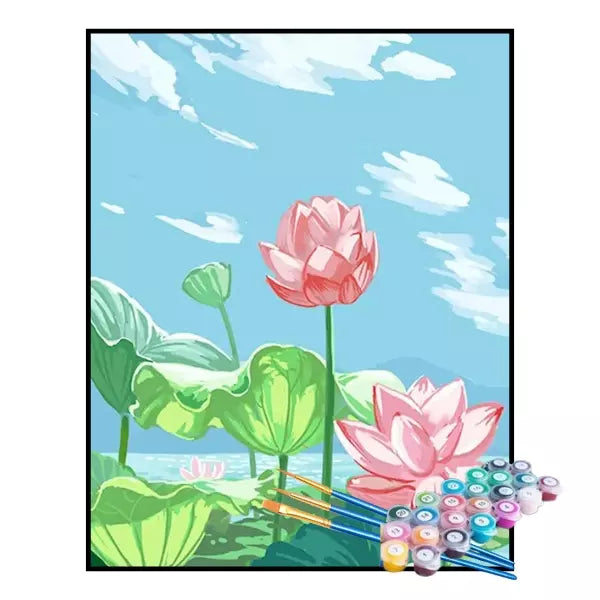 Kit de Pintura Numerada - Lótus ao Céu Azul (KIT PROMOCIONAL)