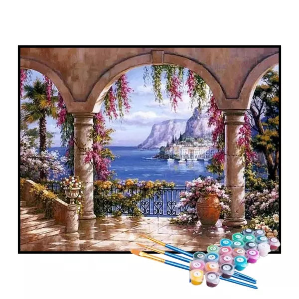 Kit de Pintura Numerada - Varanda Mediterrânea em Flor (KIT PROMOCIONAL)