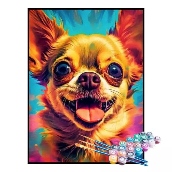 Kit de Pintura Numerada - Chihuahua em Cores Vibrantes (KIT PROMOCIONAL)