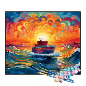 Kit de Pintura Numerada - Navio em Ondas Coloridas (KIT PROMOCIONAL)