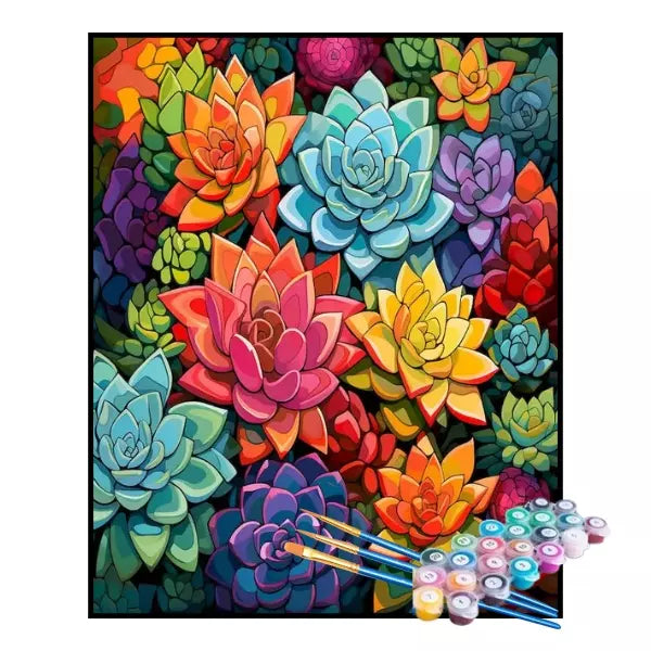 Kit de Pintura Numerada - Suculentas Arco-Íris (KIT PROMOCIONAL)