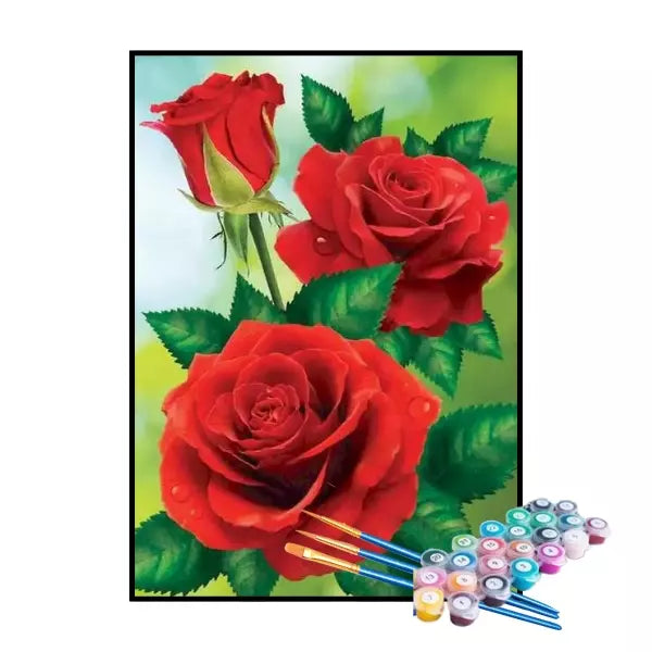 Kit de Pintura Numerada - Três Rosas Vermelhas (KIT PROMOCIONAL)