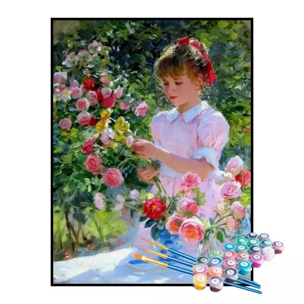Kit de Pintura Numerada - Menina no Jardim de Rosas (KIT PROMOCIONAL)