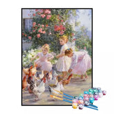 Kit de Pintura Numerada - Meninas Alimentando as Galinhas (KIT PROMOCIONAL)