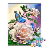 Kit de Pintura Numerada - Rosas e Pássaros Azuis (KIT PROMOCIONAL)