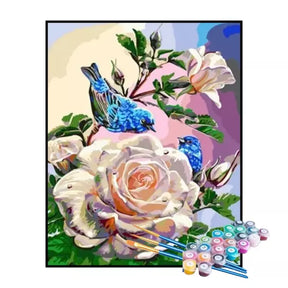 Kit de Pintura Numerada - Rosas e Pássaros Azuis (KIT PROMOCIONAL)