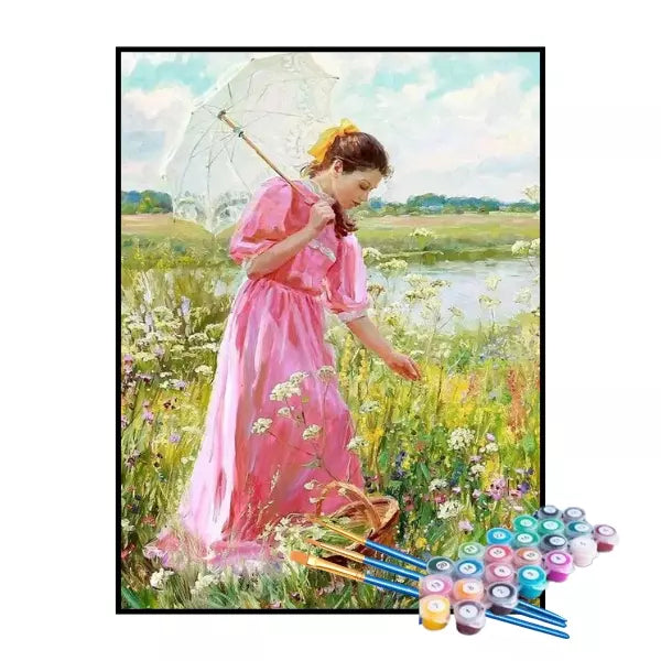 Kit de Pintura Numerada - Colhendo Flores no Campo (KIT PROMOCIONAL)