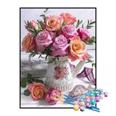 Kit de Pintura Numerada - Buquê de Rosas no Bule Vintage (KIT PROMOCIONAL)
