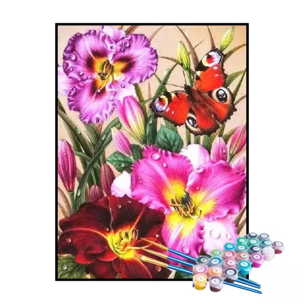 Kit de Pintura Numerada - Flores e Borboleta (KIT PROMOCIONAL)