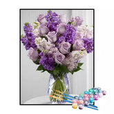 Kit de Pintura Numerada - Buquê Lilás em Vaso de Cristal (KIT PROMOCIONAL)