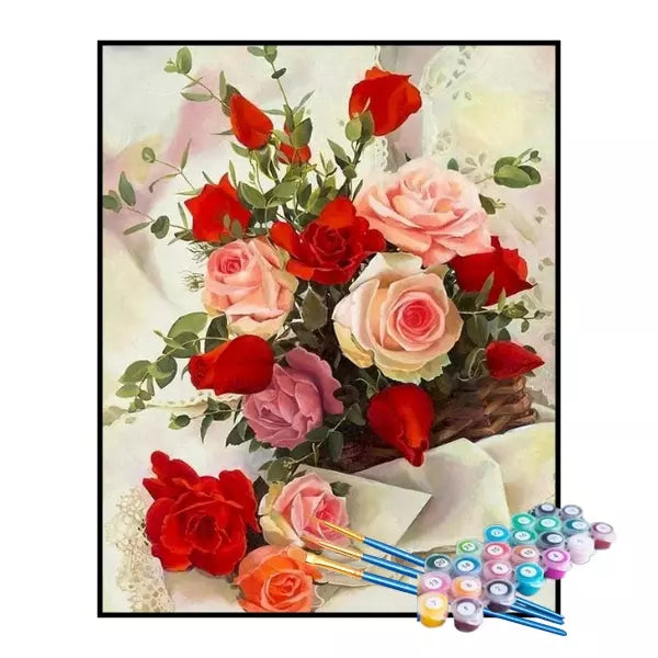 Kit de Pintura Numerada - Buquê de Rosas em Cesta (KIT PROMOCIONAL)